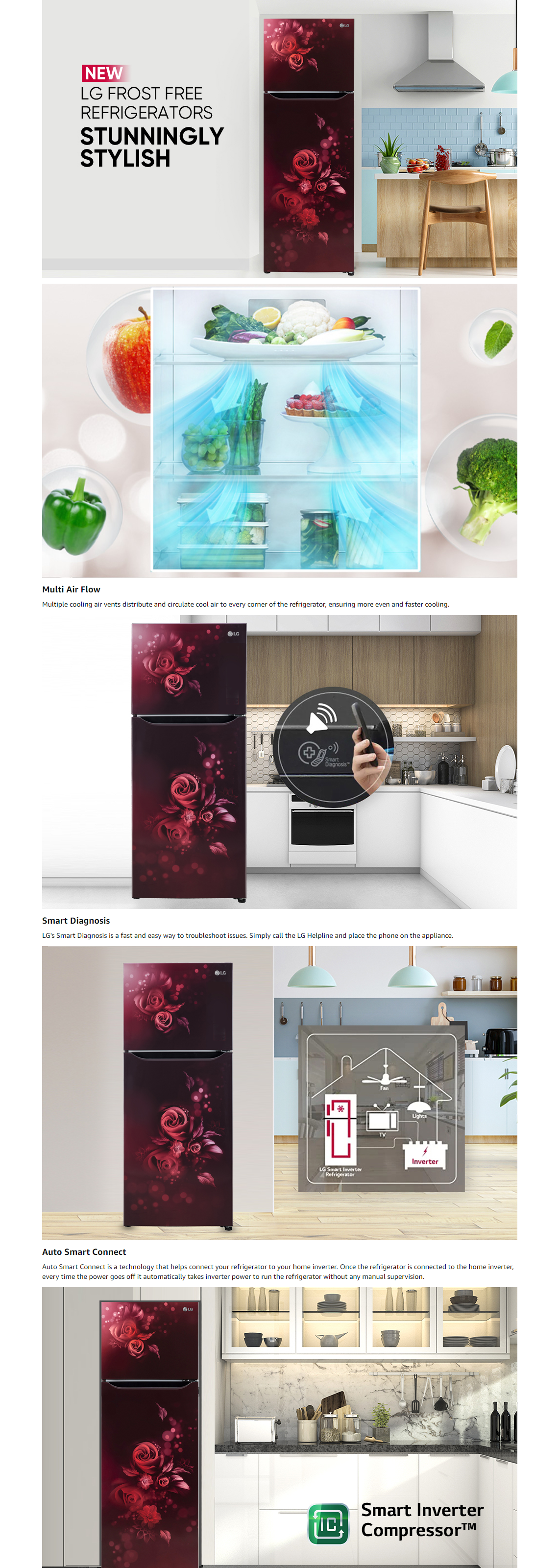 LG 242 L 2 Star Smart Inverter Frost-Free Double Door Refrigerator (GLN292BSEY, Scarlet Euphoria)