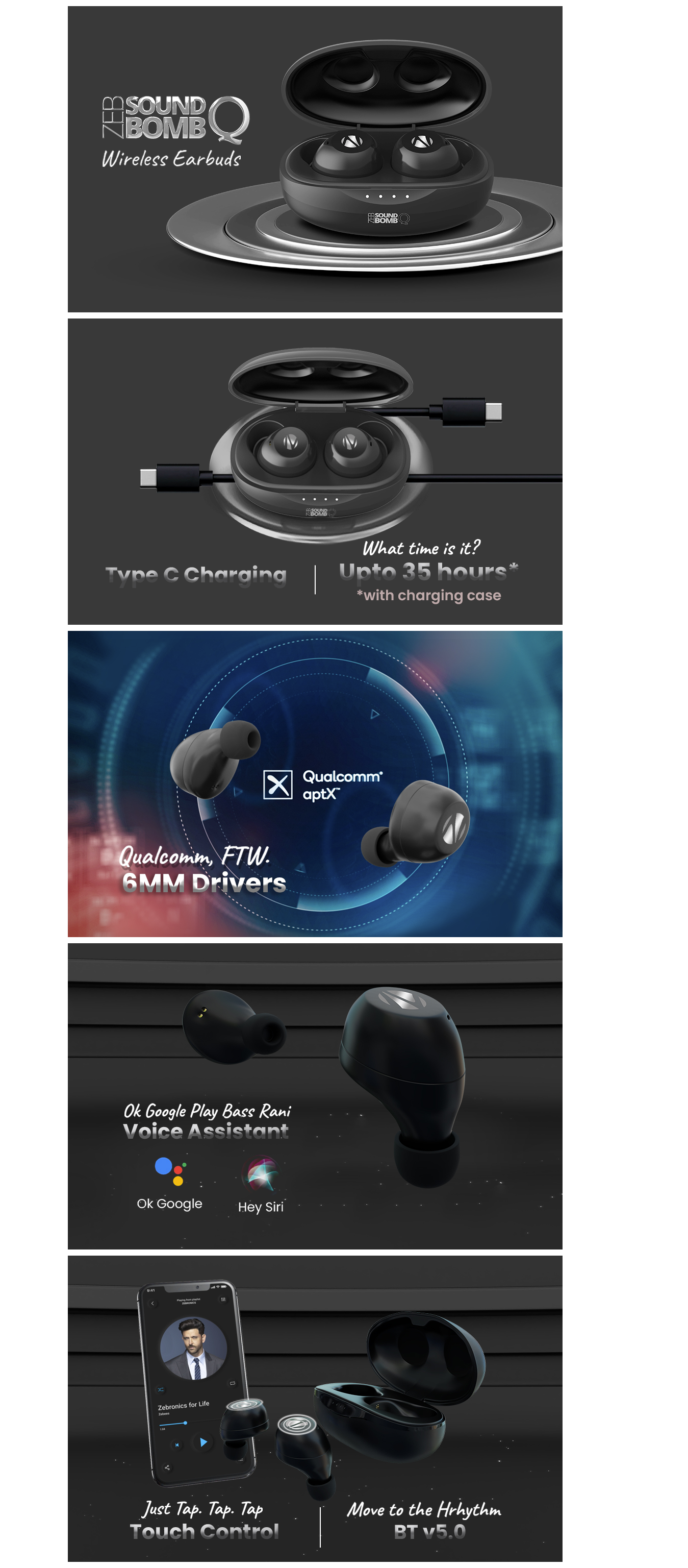 ZEBRONICS Zeb-Sound Bomb Q Bluetooth Headset  (Black, ZEBSOUNDBOMBQ)