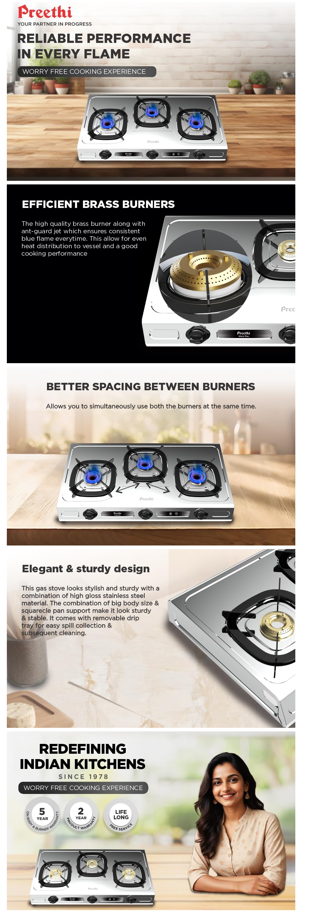 Preethi Glory Plus 3 Burner Gas stove (GLORYPLUS3B)