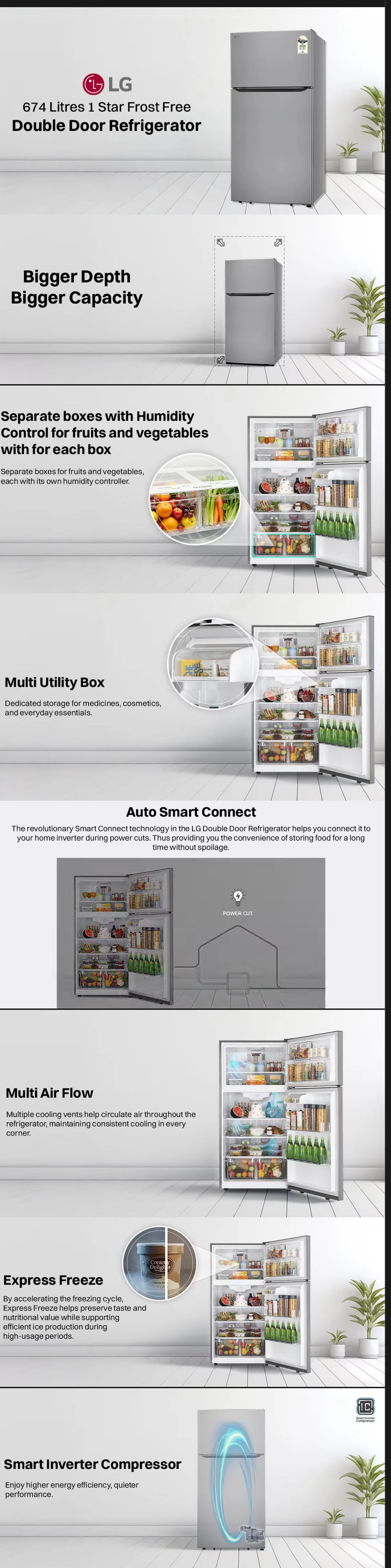 LG 674 Litres 1 Star Frost Free Double Door Refrigerator (GLT6816ODPZ)