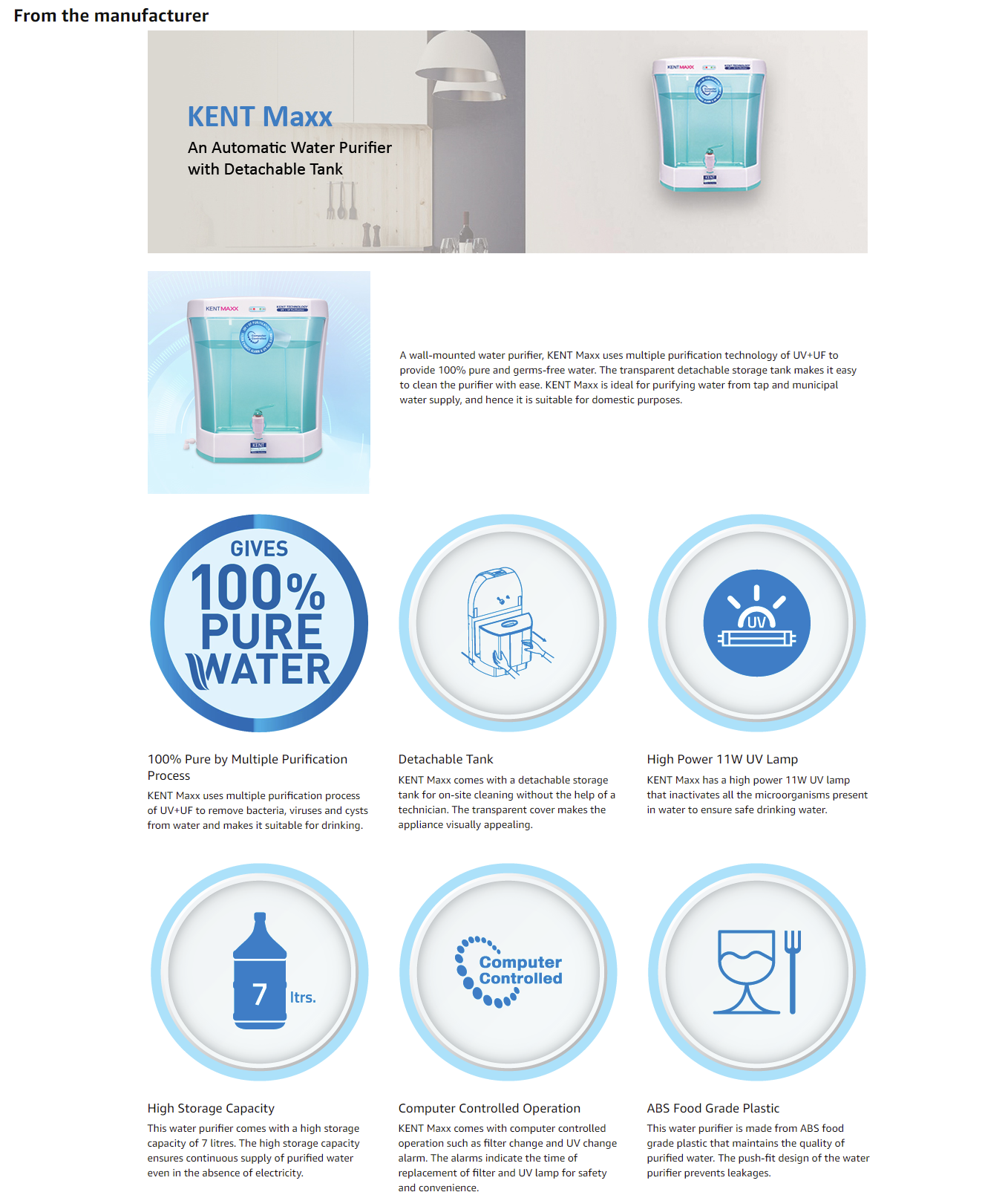 Kent MAXX (11013) 7 L UV + UF Water Purifier  (White & Blue) (KENTMAXXWP)