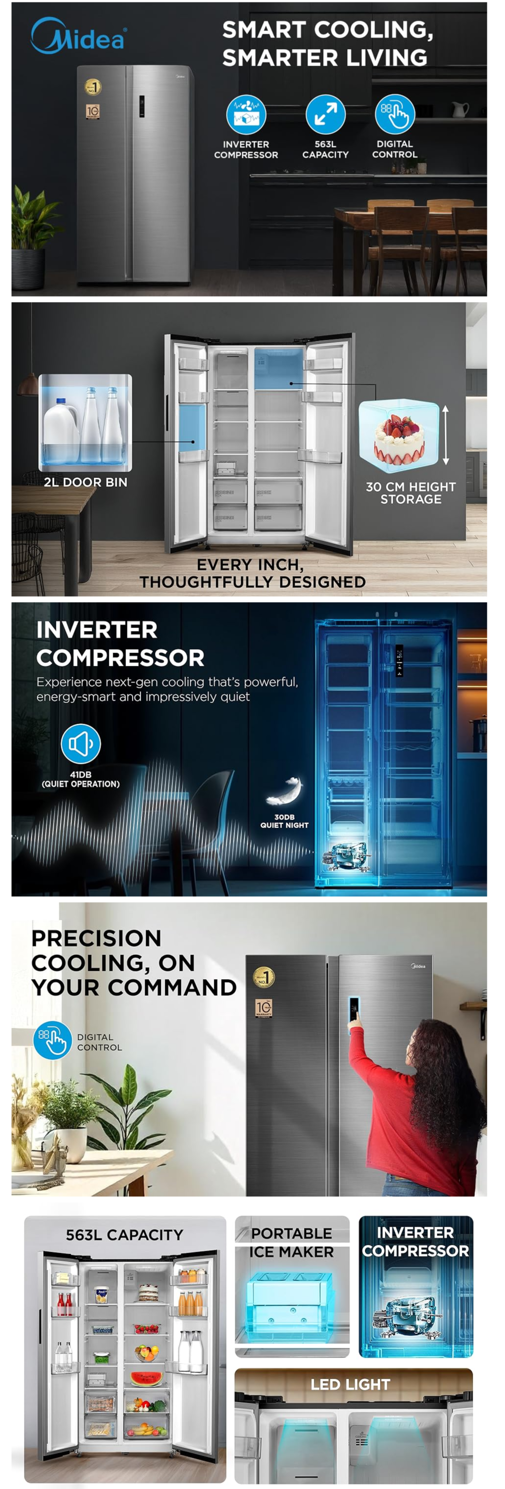 Midea 563 L Side By Side, Frost Free Refrigerator (MDRS710FGF46)