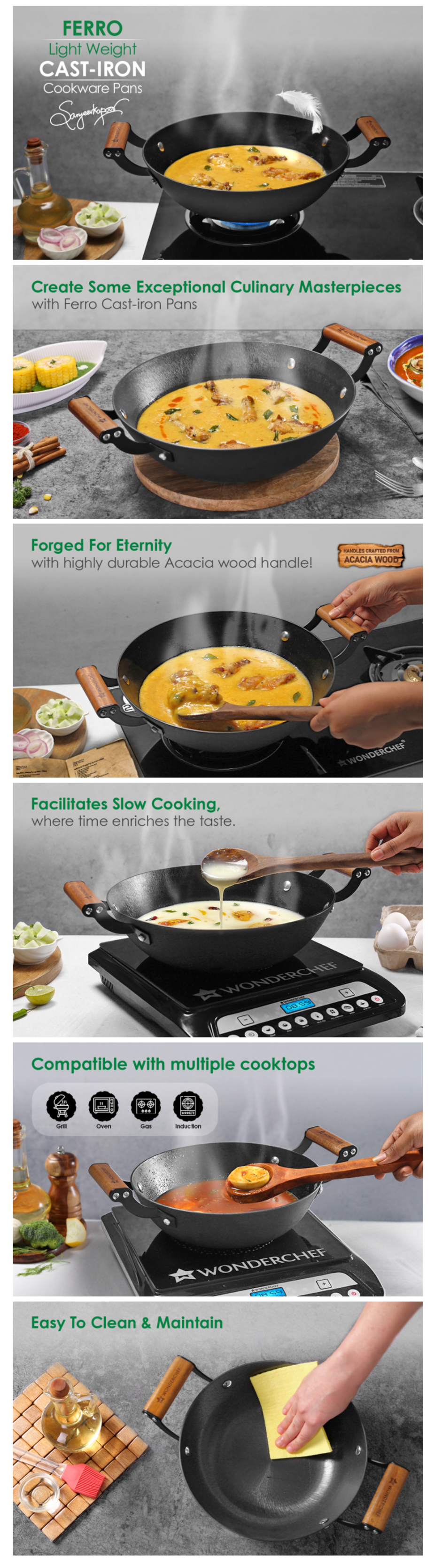 Wonderchef Pre-Seasoned Ferro Light 28cm Kadhai  3.2L (WCIKHFERROCAST28CM)