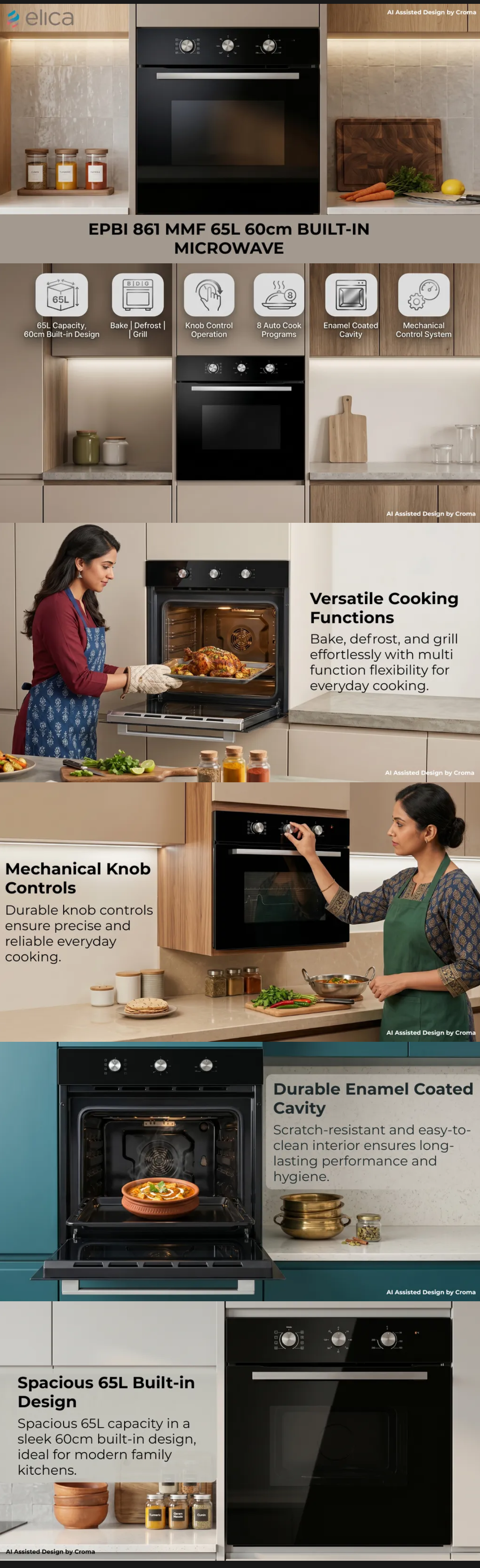 Elica 65L 60cm Built-in Microwave with Mechanical Control (EPBI861MMF)