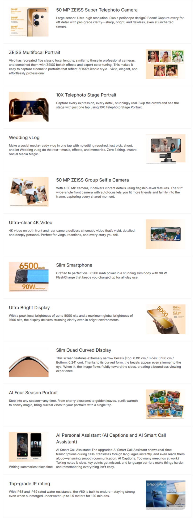 Vivo V60 5G  8GB RAM, 128GB (V605G8128GB)