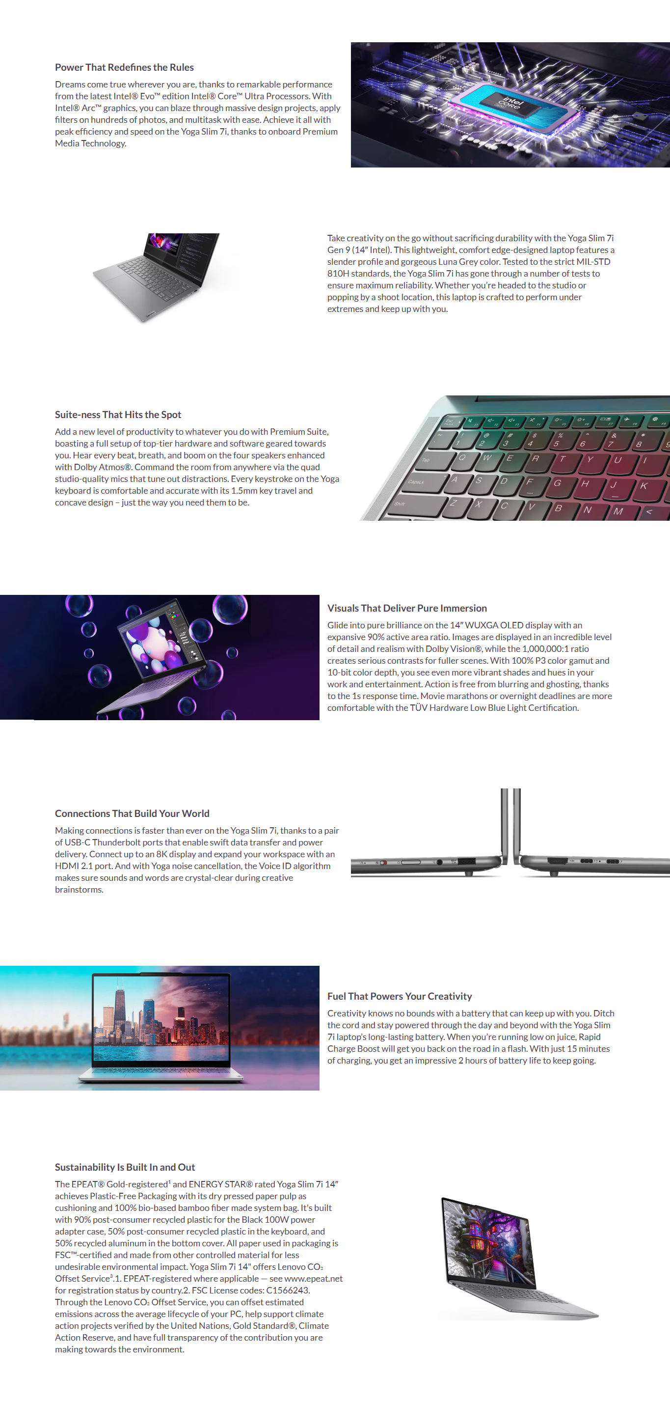 Lenovo Yoga Slim 7 Laptop (Intel Core Ultra 7 155H/ 32GB/ 1TB SSD/ Win11 Home/ LENOVOYOGAS783CV008X)
