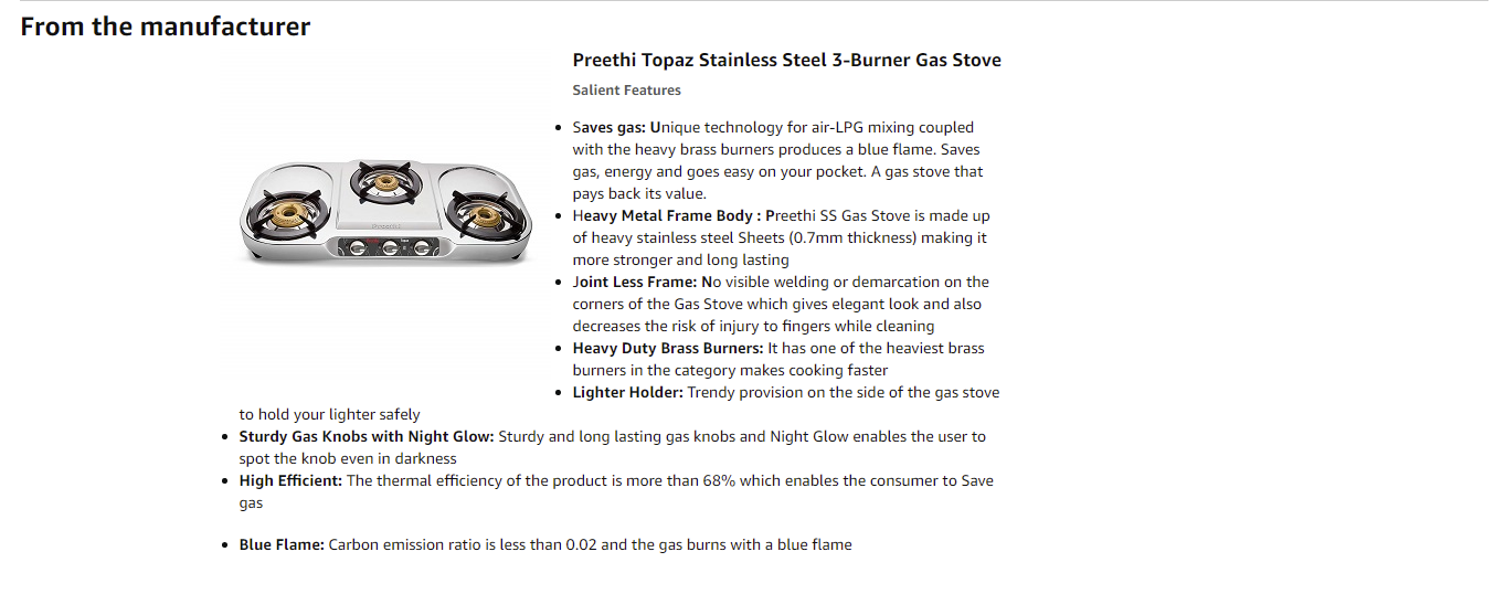 Preethi Blu Flame Topaz Stainless Steel Manual Gas Stove (TOPAZ3B)