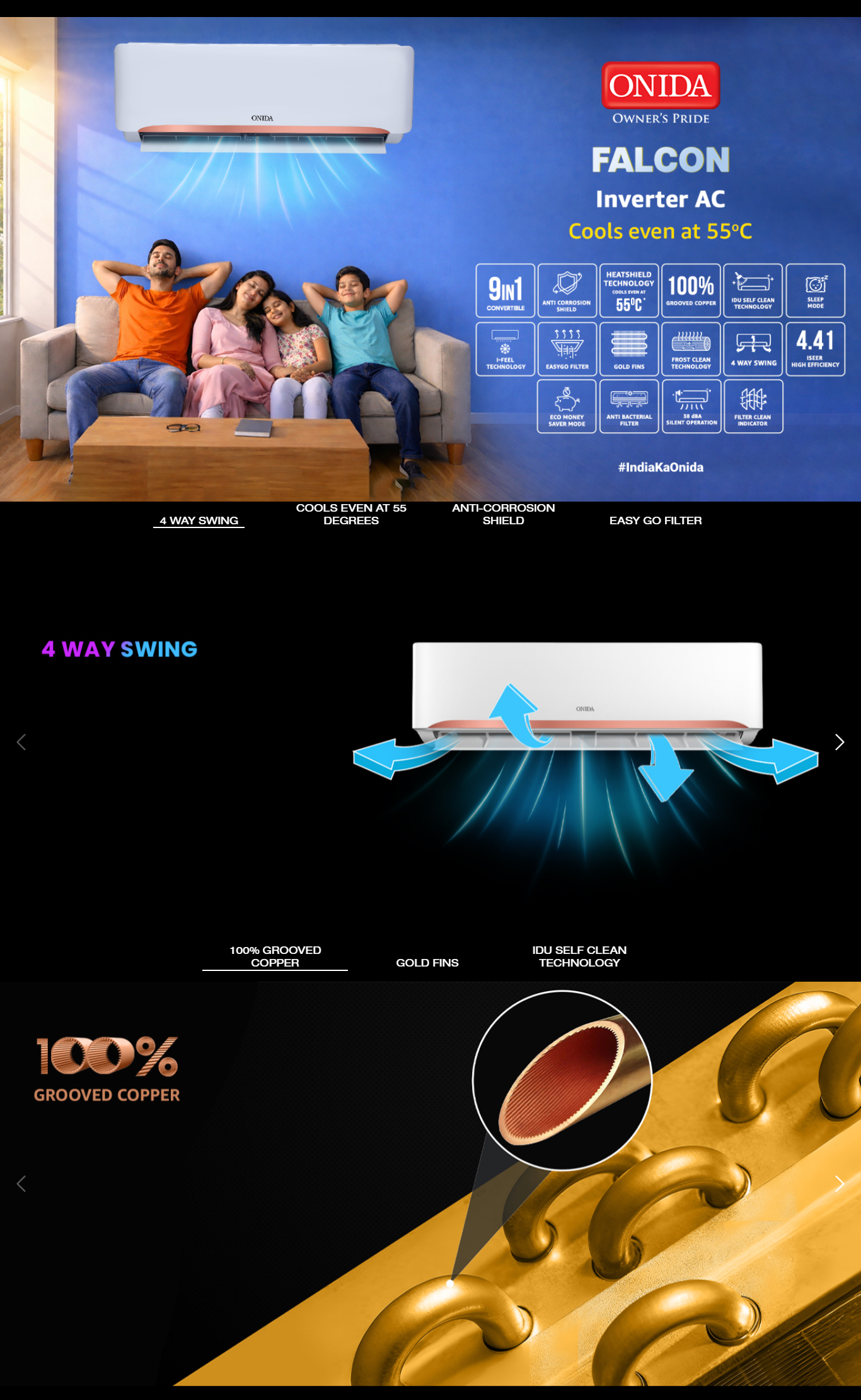 Onida Falcon 9-in-1 Convertible Cooling 1.5 Ton 3 Star Split Inverter AC (1.5TIR183FLCV3SIU)