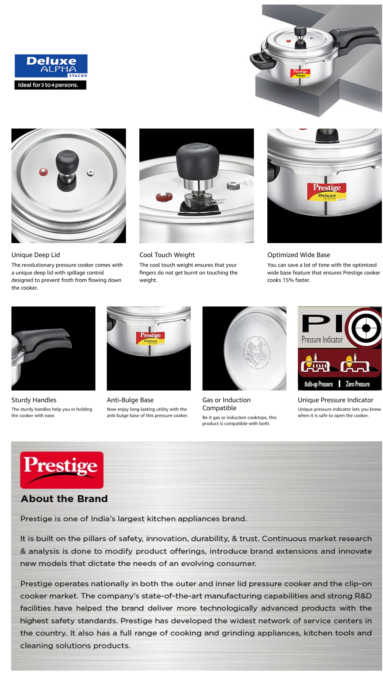 PRESTIGE PRESSURE COOKER 3L SS DLX ALPHA SVACHH (3LSSDLXALPHASVACHH)