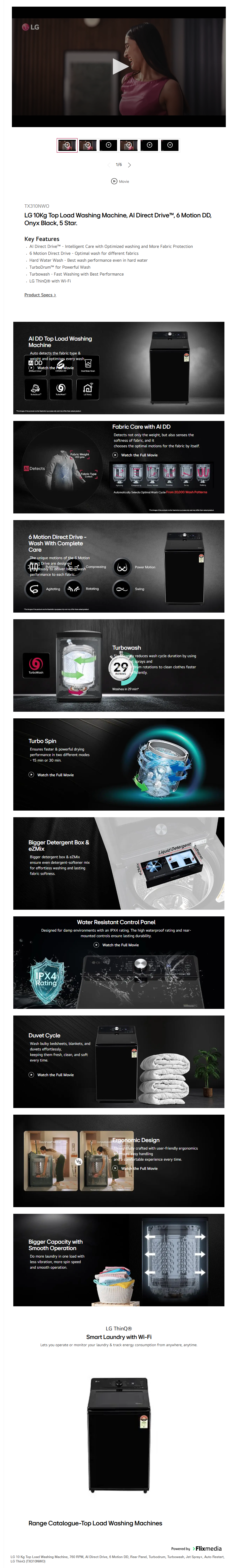 LG 10 Kg Top Load Fully Automatic Washing Machine (TX310NWO)