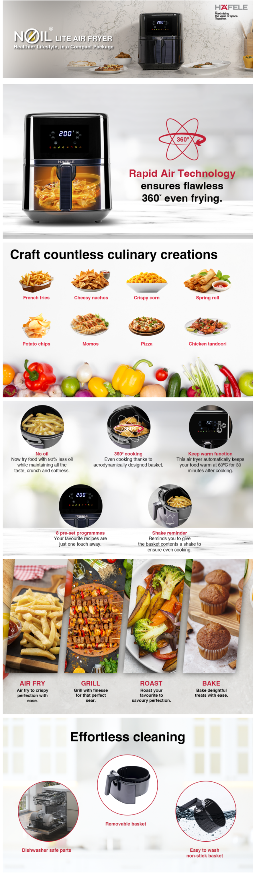 Hafele NOIL Lite 4.5L Digital Air Fryer Non-Stick Basket, 1500W (NOIL4.5L)