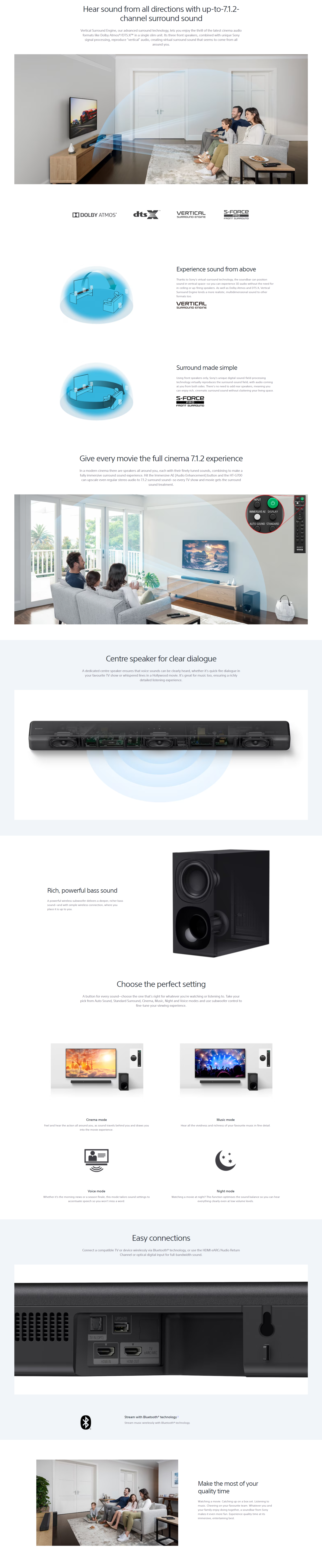 Sony HT-G700 3.1-Channel Dolby Atmos and DTS:X Soundbar with Wireless Subwoofer( Bluetooth & USB Connectivity, Wireless Subwoofer, Dolby Atmos)(HTG700)