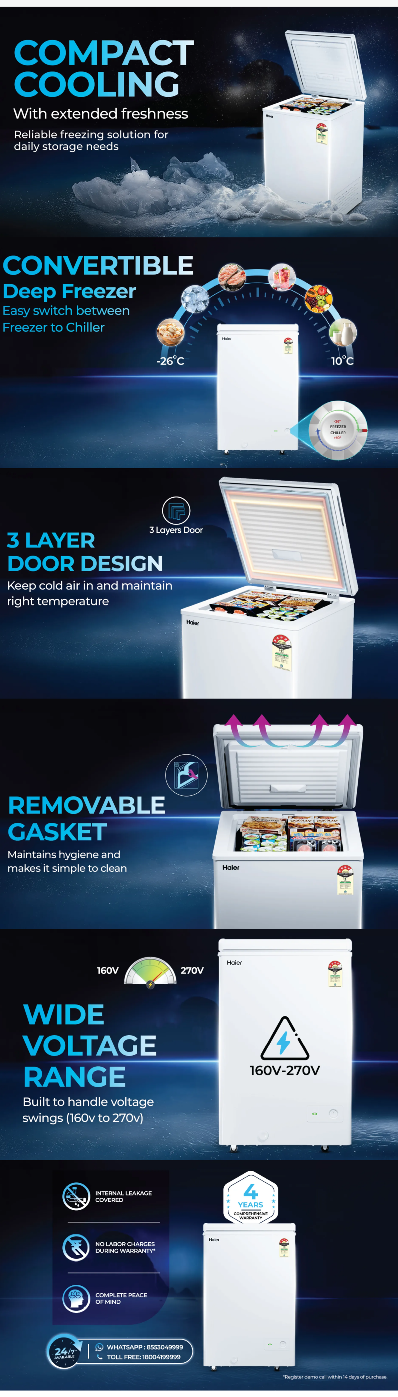 Haier 150Litres 4 Star Single Door Hard Top Convertible Deep Freezer (HFC150SET4)