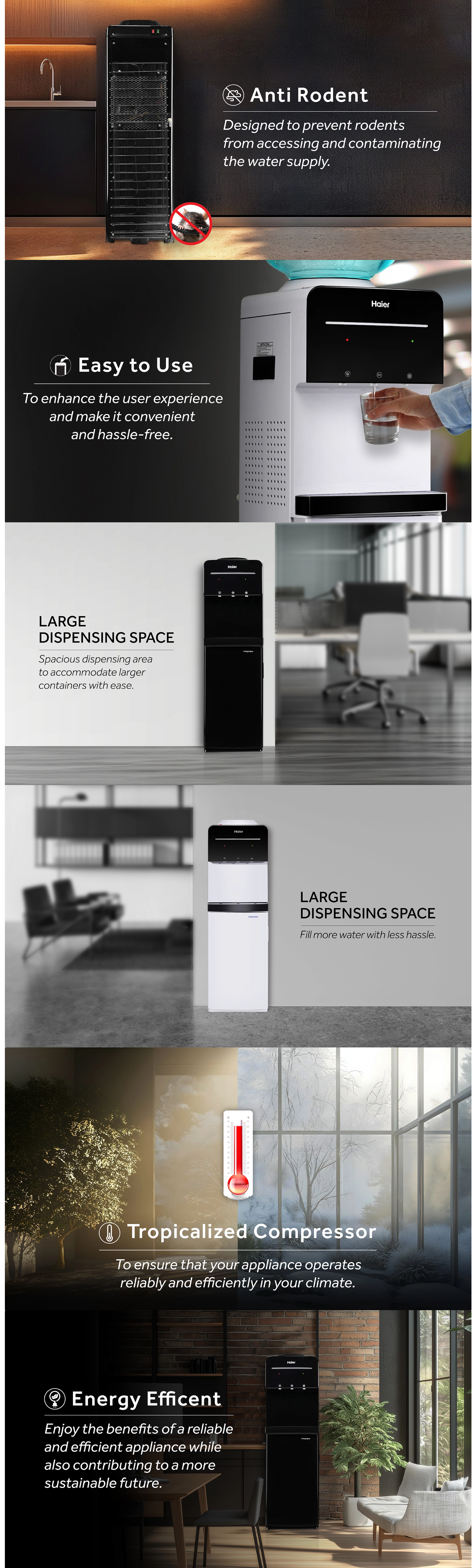 Haier Hot, Cold & Normal Top Load Water Dispenser (Floor Standing, Black & White, HWD3MPFS)