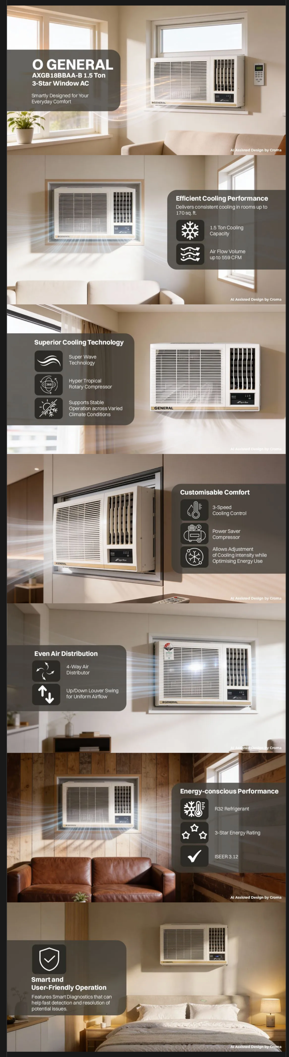 O GENERAL 1.5 Ton 2 Star Non inverter Window AC (1.5TAXGB18BBAAB2S)