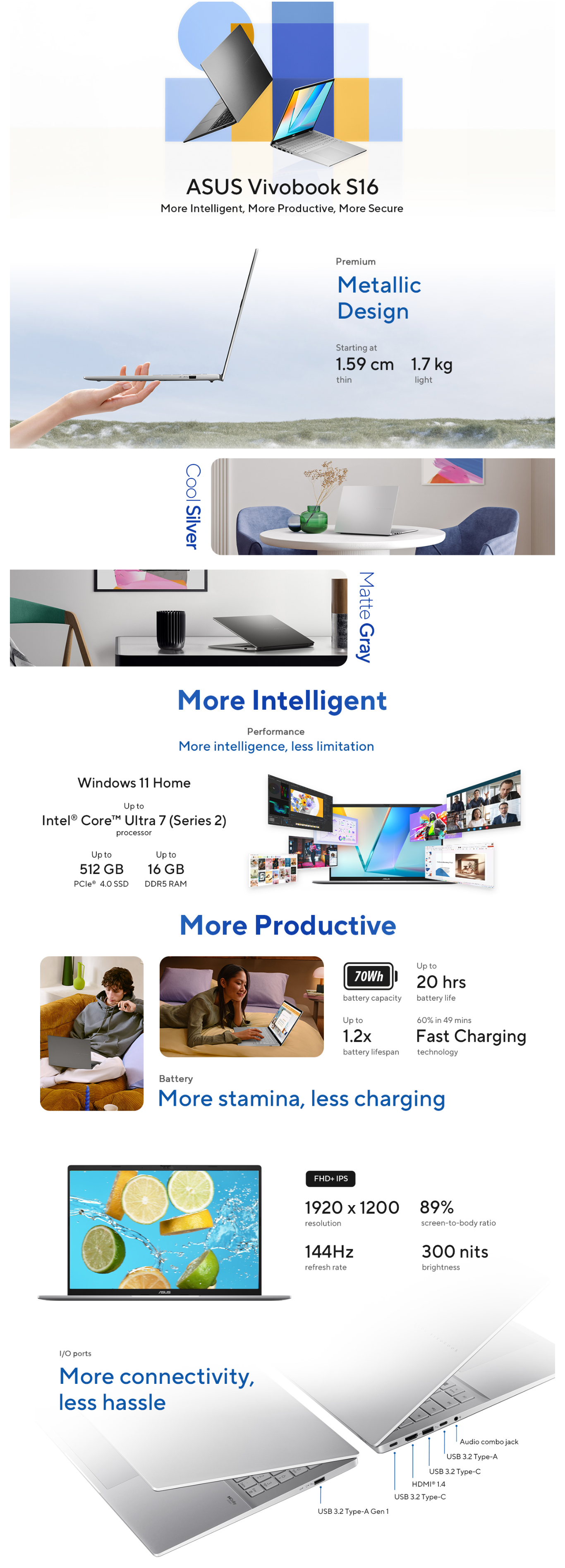Asus Vivobook S16,14th Gen, Intel Core 5 Intel UHD iGPU/16GB RAM/512GB SSD Laptop (ASUSS3607VARP113WS)