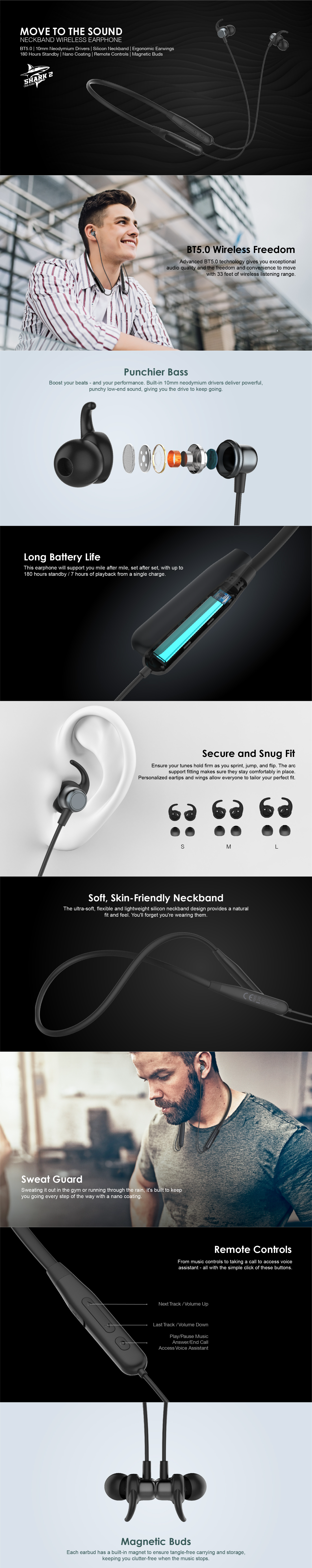 Oraimo Bluetooth Headset  (Black, Wireless in the ear) (ORAIMOEBE59DSHARK2)