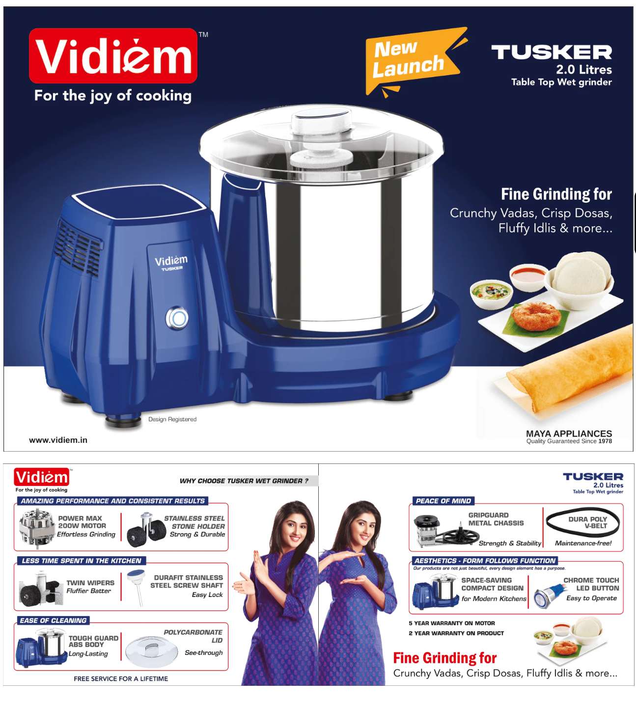 Vidiem Tusker 2L Table Top Wet Grinder (VIDIEMTUSKER2L)