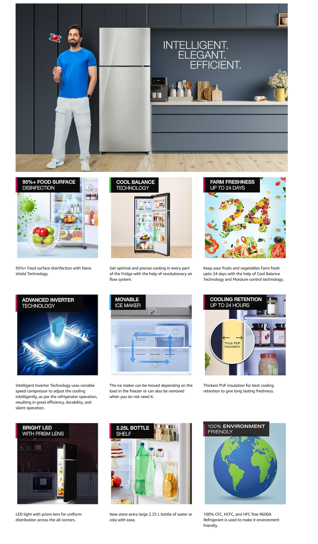 Godrej 233 L 2 Star Inverter, Frost Free Double Door Refrigerator (RTEONALPHA270BNRISTG)