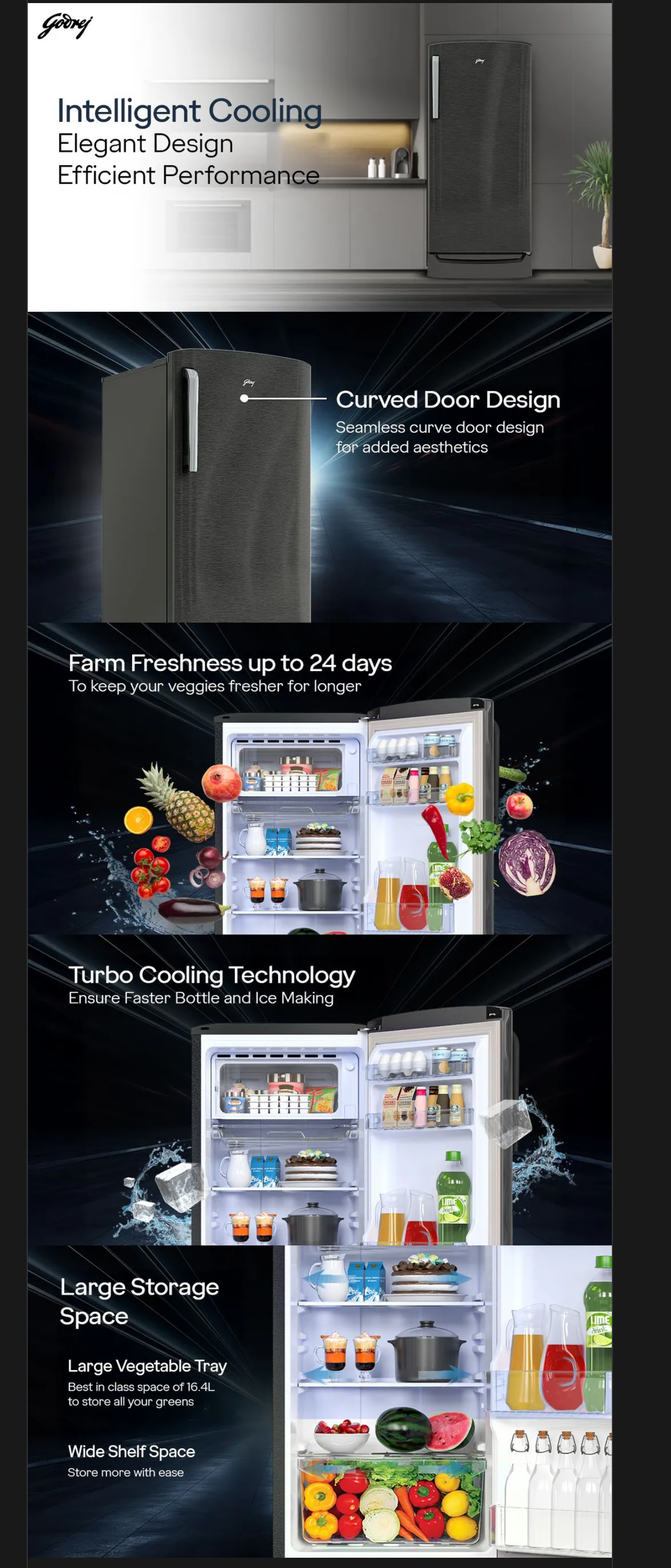 Godrej Edge Marvel 184 Litres 2 Star Direct Cool Single Door Refrigerator (RDEMARVEL207BNTDFFST)