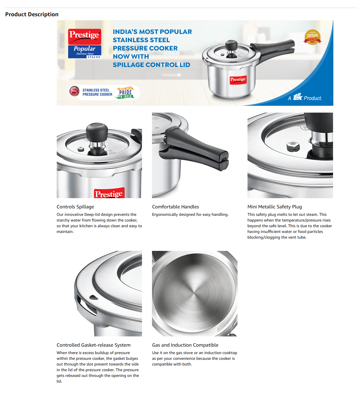 Prestige Popular Svachh Stainless Steel 3L Pressure Cooker (3LSSPOPULARSVACHH)