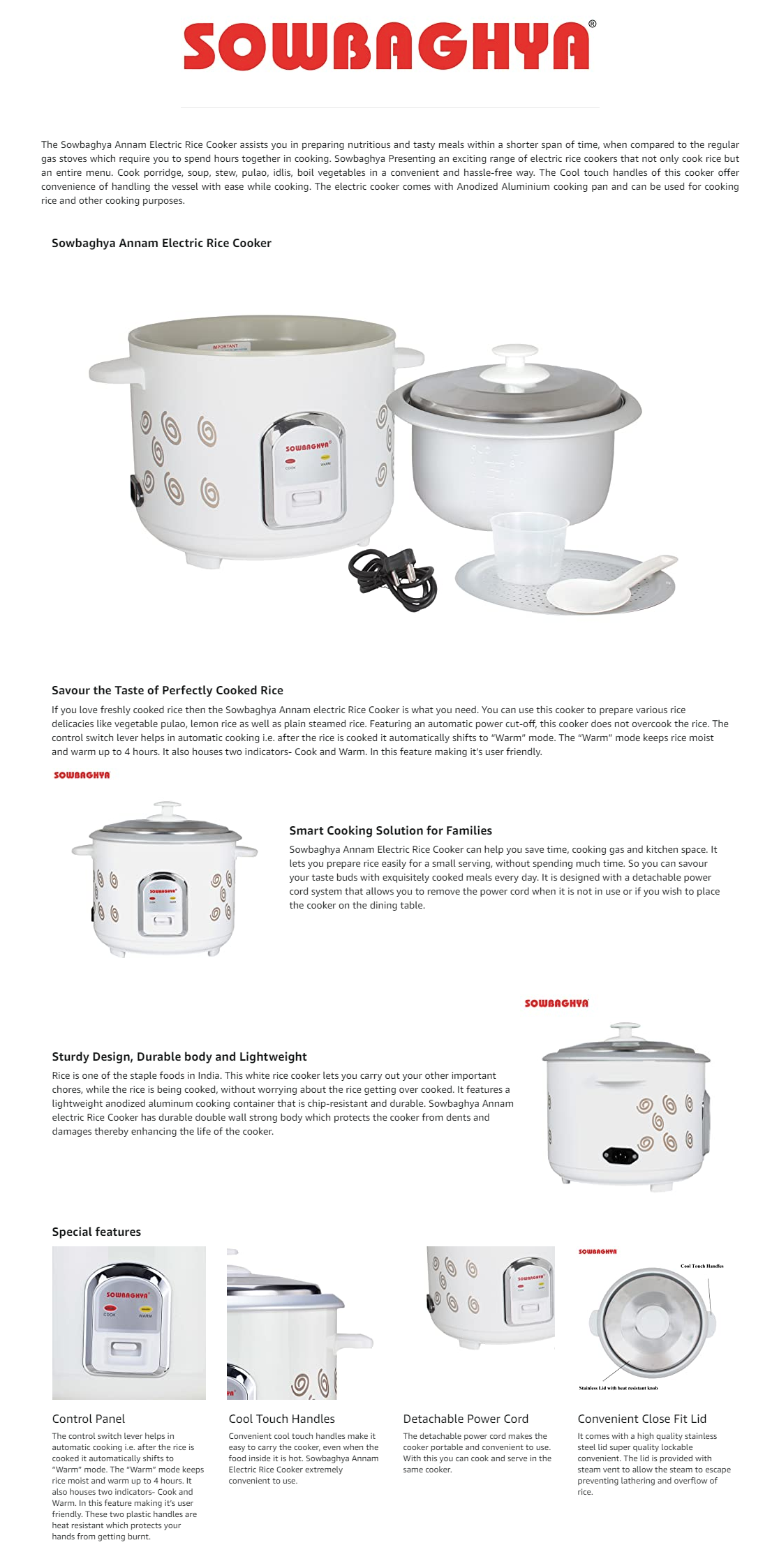 Sowbaghya 1.2 L ELECTRIC RICE COOKER (1.2LANNAMELERICECOOK)