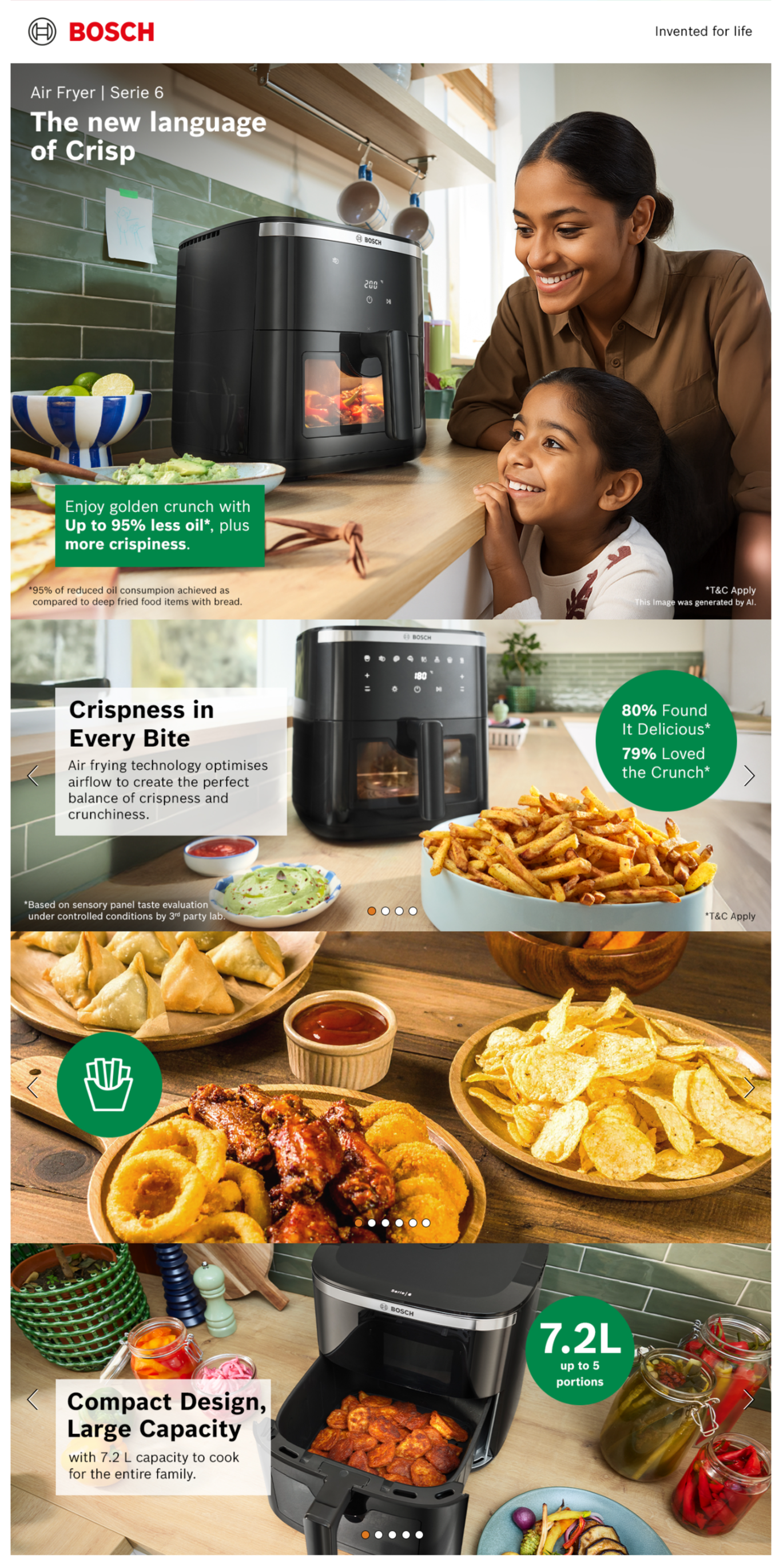 Bosch Crispmaxx Air Fryer 7.2L with baking tray, With Touch Panel,7 Presets menus,Illuminated Viewing Window, Shake Alarm (MAF671B5IN)