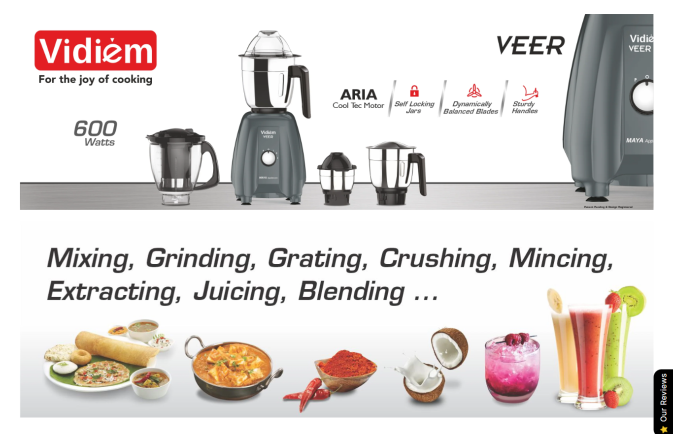 VIDIEM VEER 650W MIXER GRINDER (VIDIEMVEER650W)