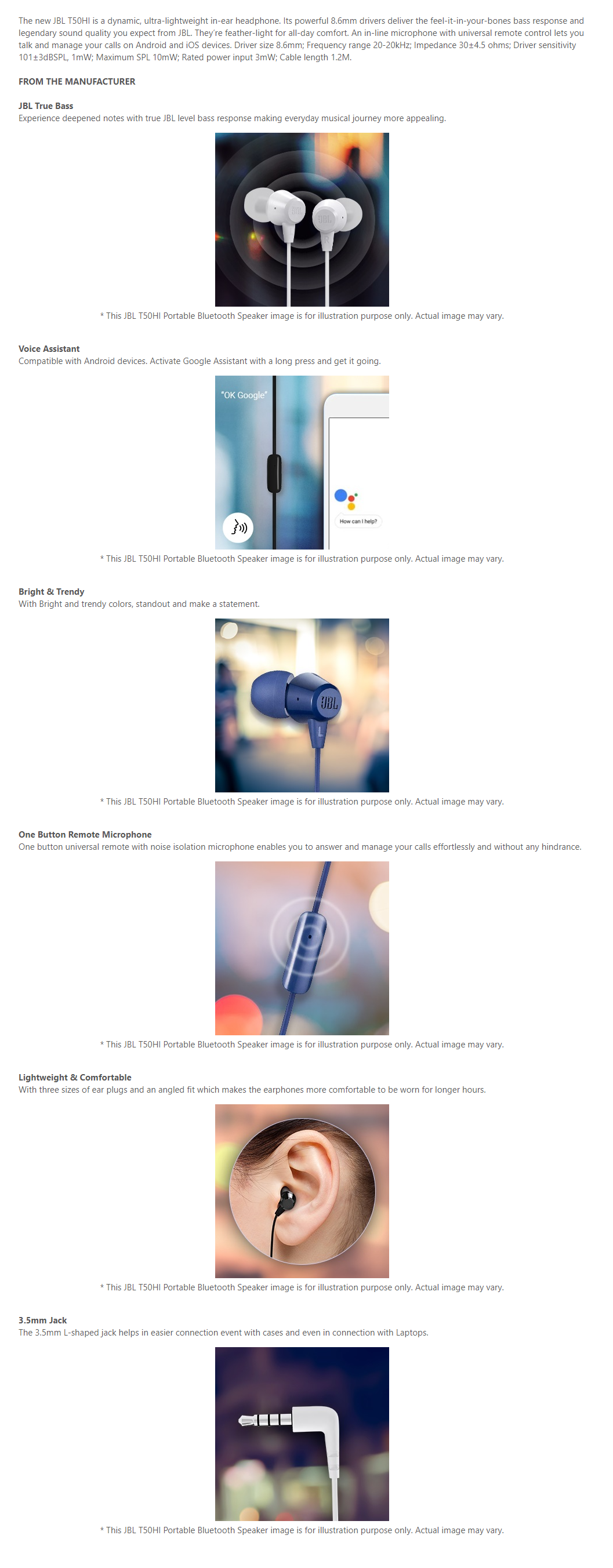 JBL T50HI JBLT50HIBLUIN Wired Earphone with Mic (In Ear, Blue) (JBLEPT50HI)