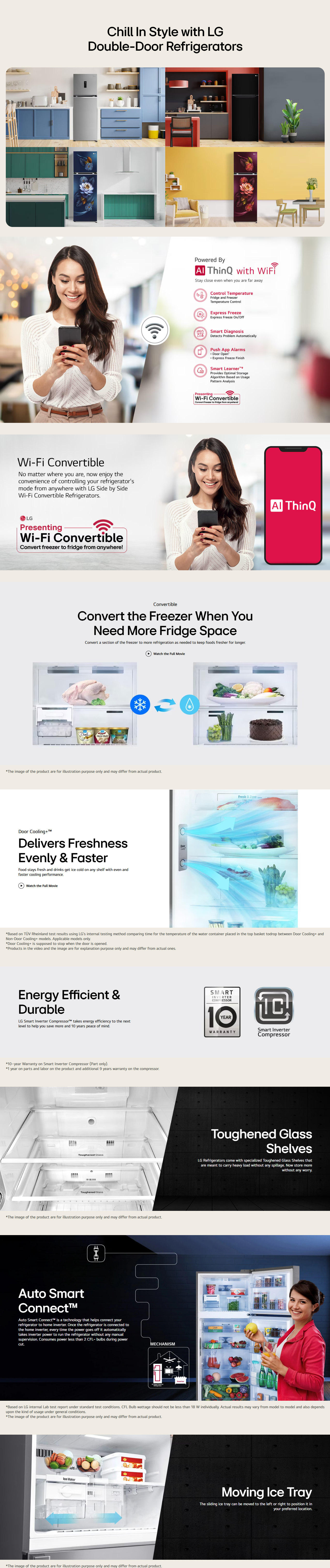 LG 246 L 3 Star Double Door Refrigerator (Wi-Fi Convertible, Door Cooling+, Shiny Steel Finish, GLT262TPZX)