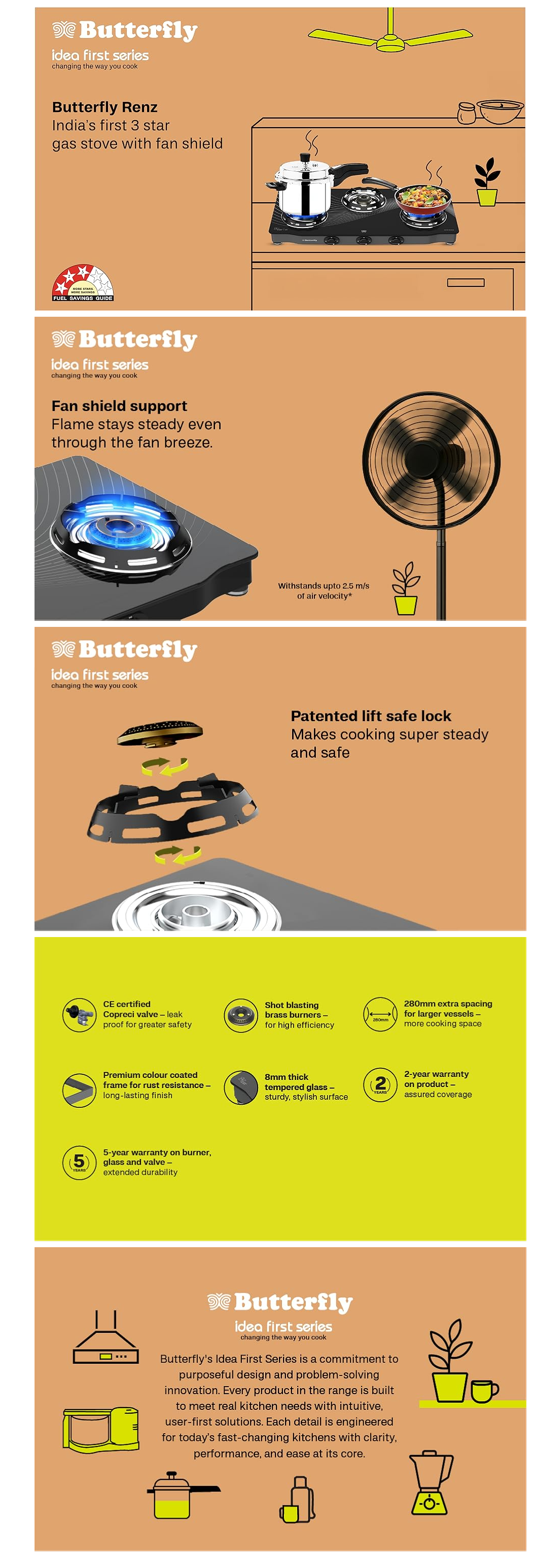 Butterfly Renz 3 Burner 3 Star Glass Top Gas Stove (3BRENZGCT)