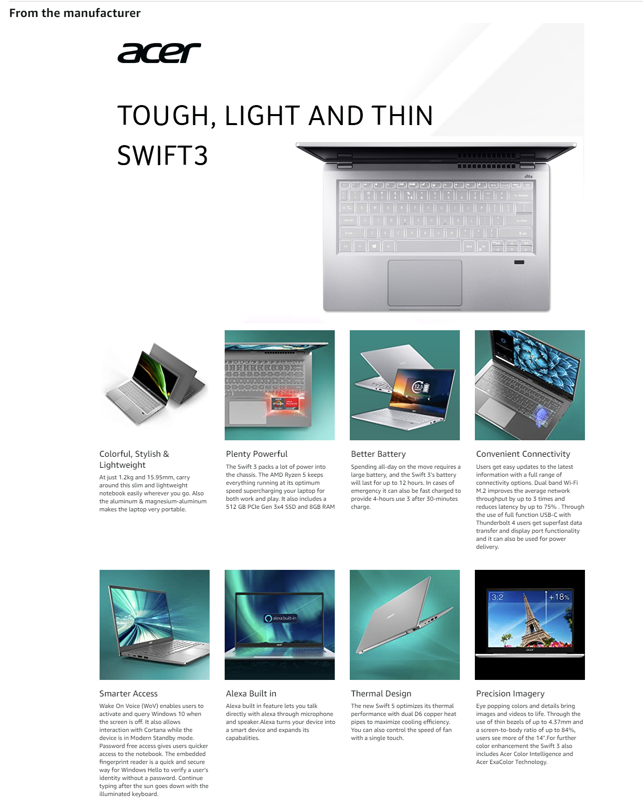 Acer Swift 3 SF314-43 Ryzen 5 Windows 10 Home Thin and Light Laptop (8GB RAM, 512GB SSD, AMD Radeon Graphics, MS Office, 35.56cm, Silver) (ACERSWIFT3NXAB1SI001)