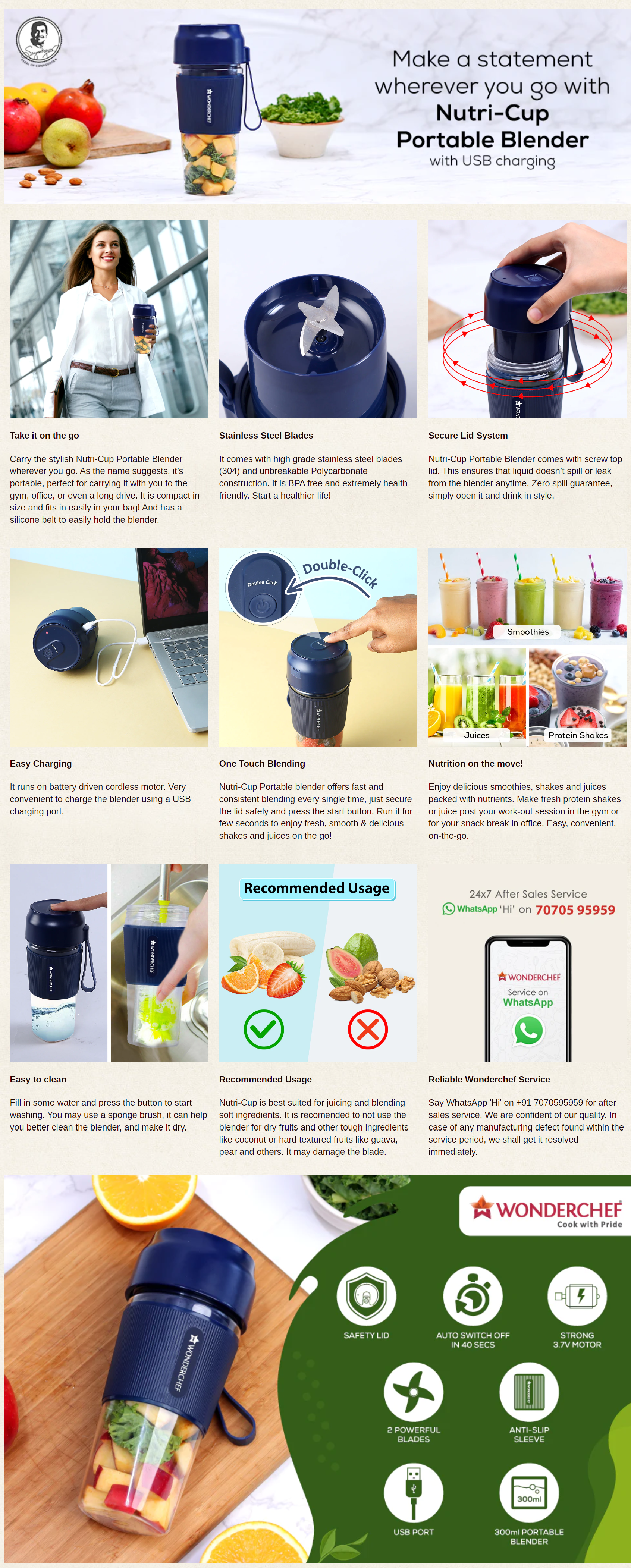 Nutri-Cup Portable Blender, USB Charging, Smoothie maker
