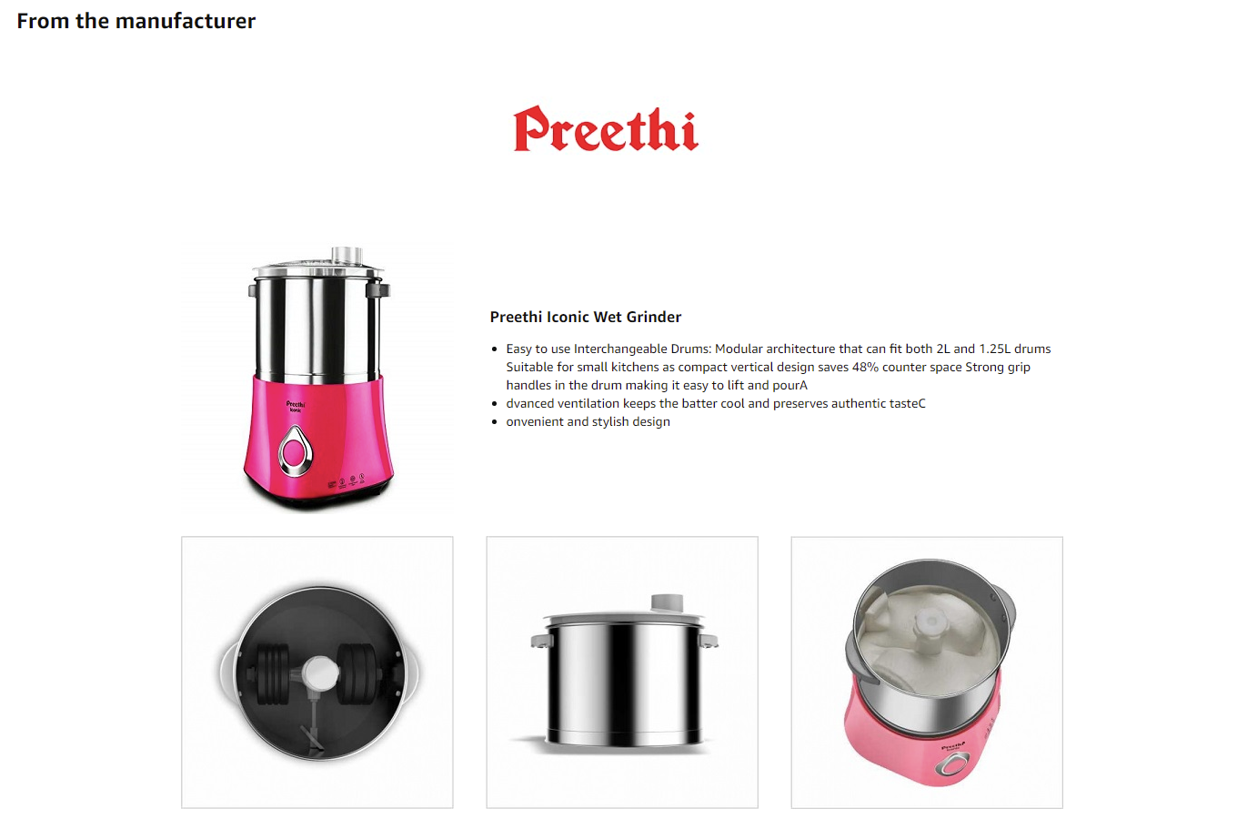 Preethi Iconic Wet Grinder -Pink (PREETHIICONIC)
