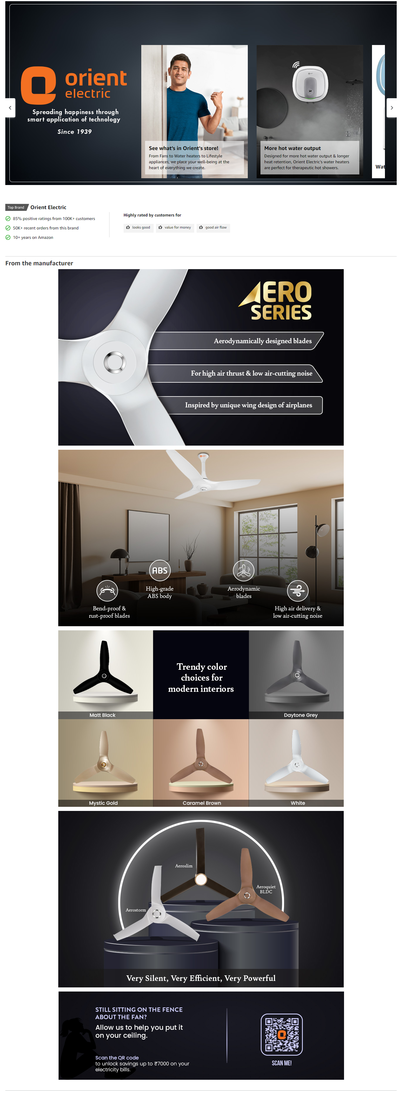 Orient Electric 1200 mm 5-star ceiling fan (48AEROQUIETBLDCWREMO)