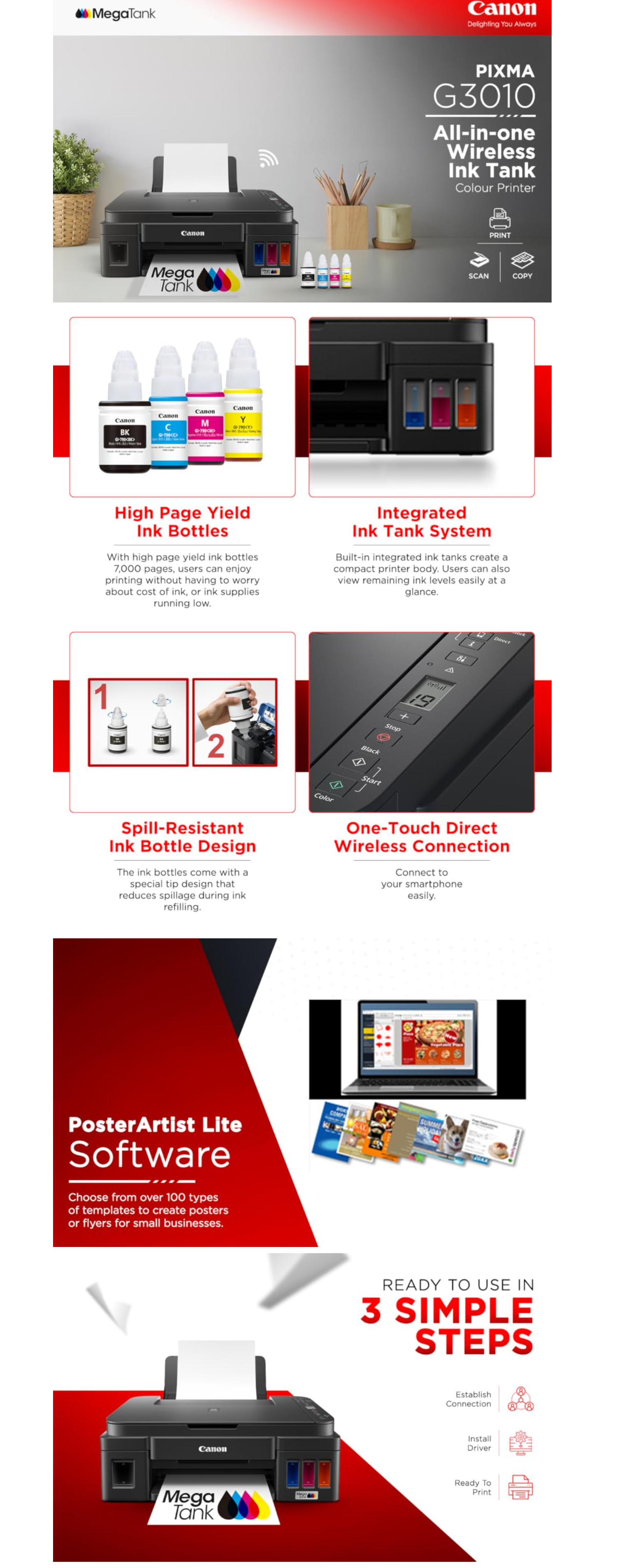 Canon PIXMA MegaTank G3010 All-in-One Wireless Ink Tank Colour Printer (CANONPIXMAG3010)