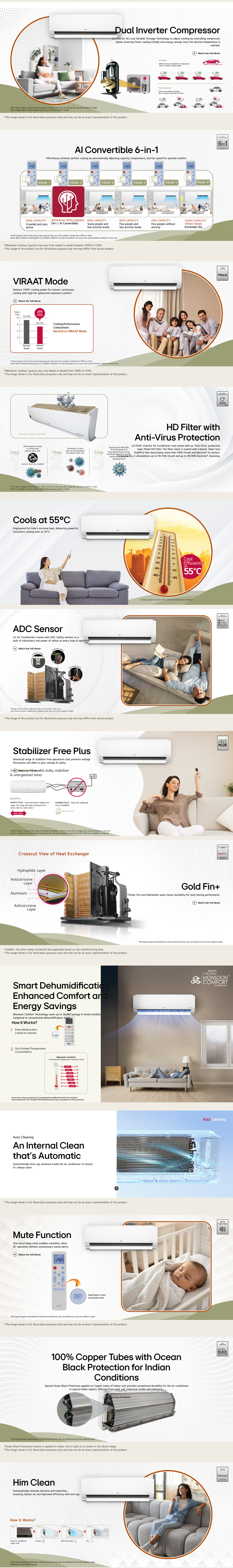 LG 2 Ton 3 Star Inverter Split AC (AI Convertible 6-in-1 Cooling, Gold Fin+, Viraat Mode, Diet Mode+, 6.3 kW, 2026 Model, 2TASNQ24ENXE3SIU)
