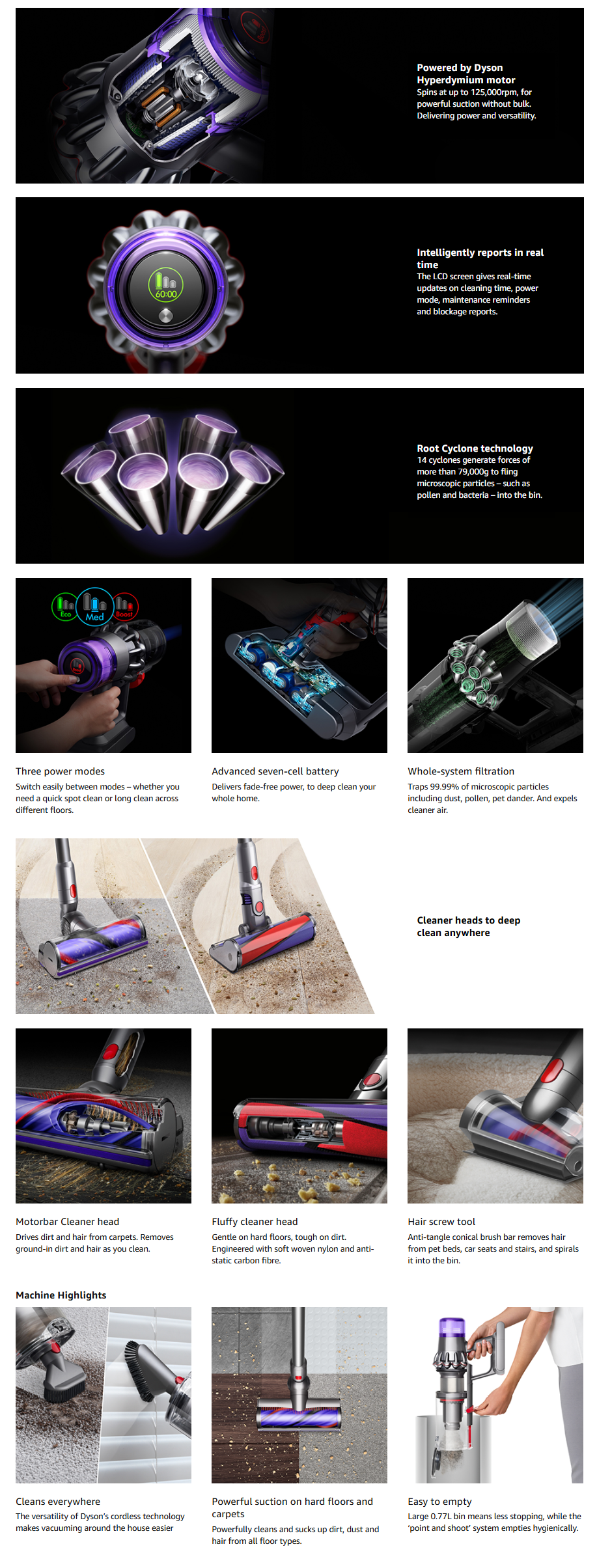 Dyson V11 Absolute 185W Cordless Dry Vacuum Cleaner with De-tangling Technology (Swappable Battery, DYSV28V11)