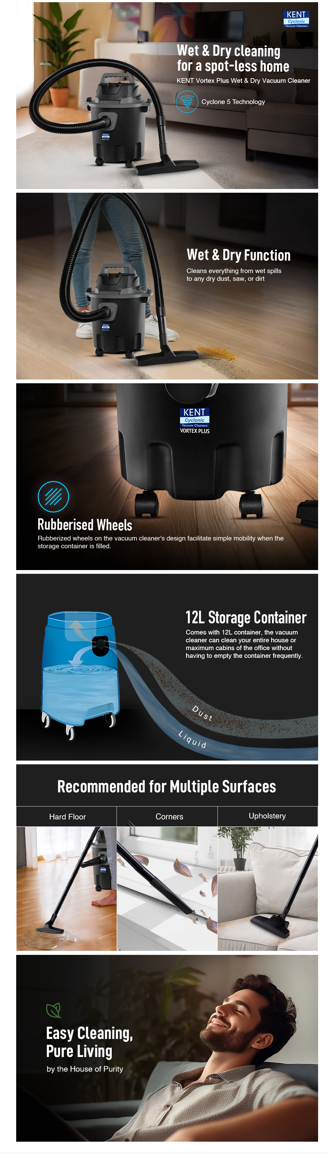 KENT Vortex Plus Wet & Dry Vacuum Cleaner (VORTEXPLUSWETDRY12L)