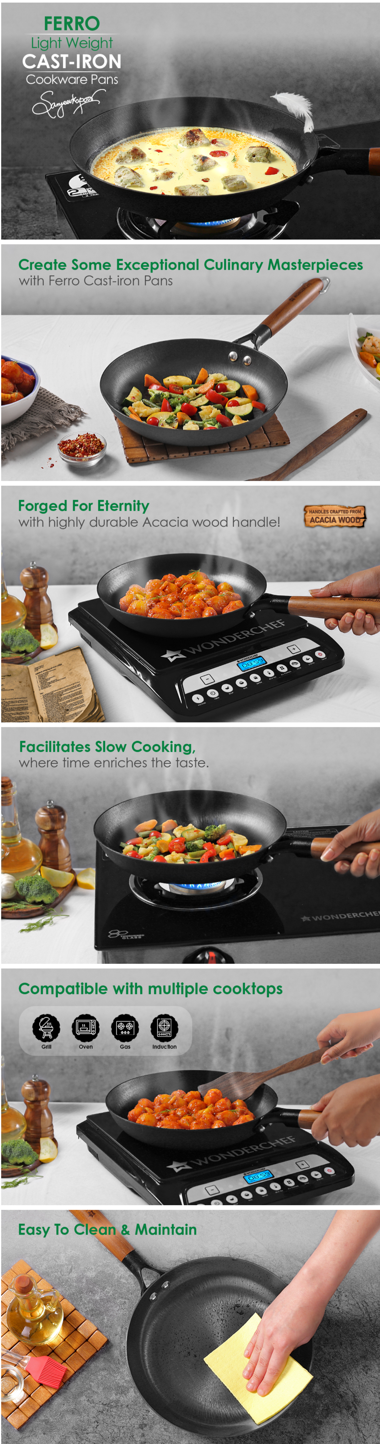 Wonderchef Pre-Seasoned Ferro Light 20cm Cast Iron Fry Pan 800 ml (WCIFPFERROCAST20CM)