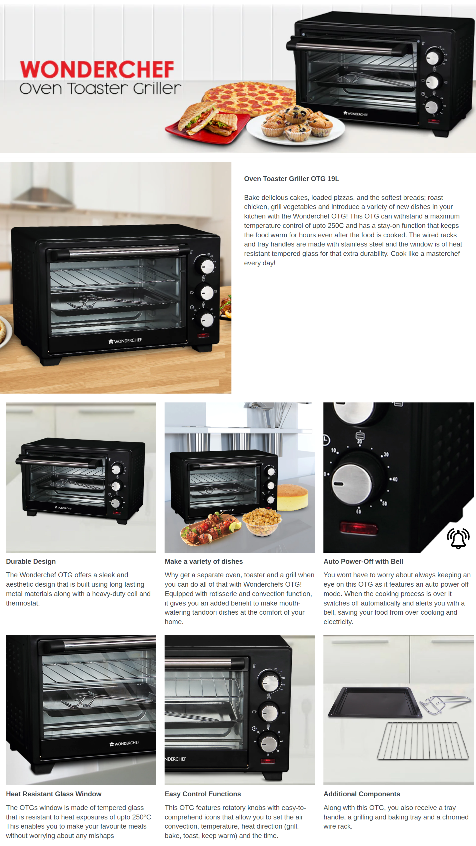 WONDERCHEF 19-Litre WCOTG0119A0101 Oven Toaster Grill (OTG)  (Black) (WCOTG19L)