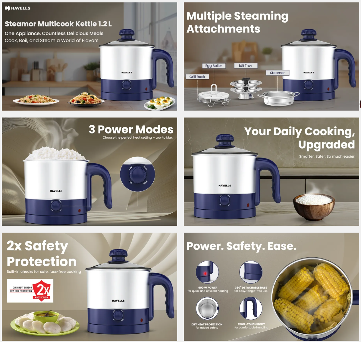 Havells 1.2L Steamor Multicook Kettle (STEAMOR)