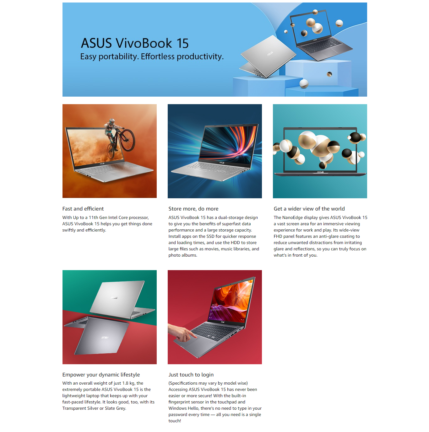 ASUS VivoBook 15, Intel Core i3-1115G4 11th Gen, 15.6" FHD, Thin and Light Laptop (8GB/512 SSD/Windows 11/Office 2021/ASUSX1500EAEJ3379WI3)