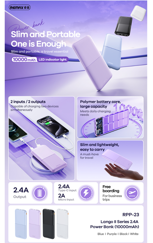 Remax RPP-23 Lango 2 Series 10000mAh Fast Charging Power Bank (2.4A, RXRPP23LANII10000MAH)