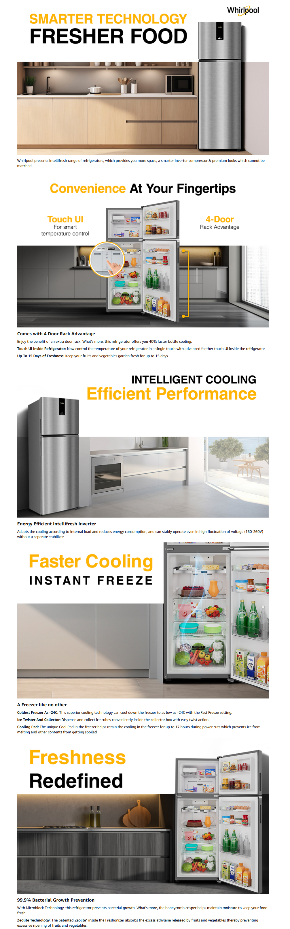 Whirlpool 235L 3 Star Inverter Frost Free Double Door Refrigerator (Athena Steel, IFINVELTDF278ATST3SY)