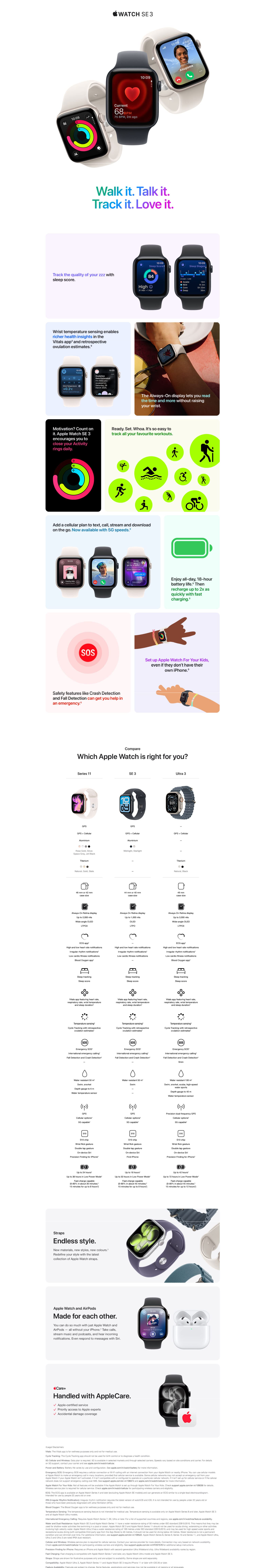 Apple Watch SE 3 GPS + Cellular 40mm Starlight Aluminium Case with Starlight Sport Band - M/L (IWSE3CEL40STLALMEP74)
