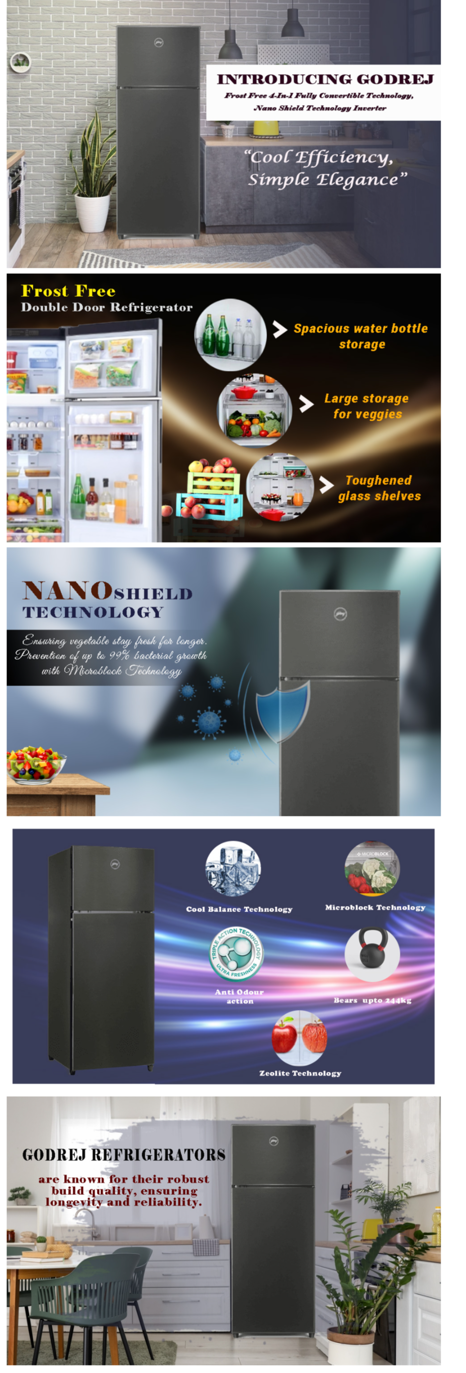 Godrej 244 L 2 Star Frost Free 4-In-1 Fully Convertible Technology Double Door Refrigerator (RTEONVALOR280BNRCITF)