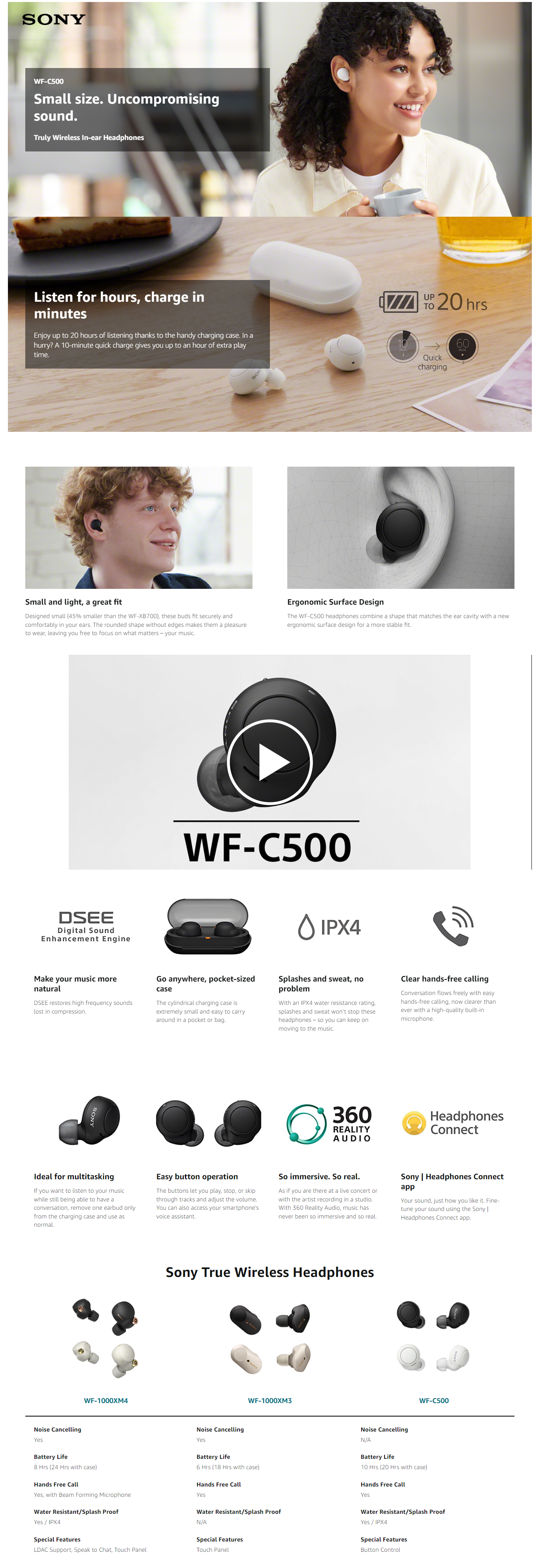 Especificações do WF-C500, True Wireless