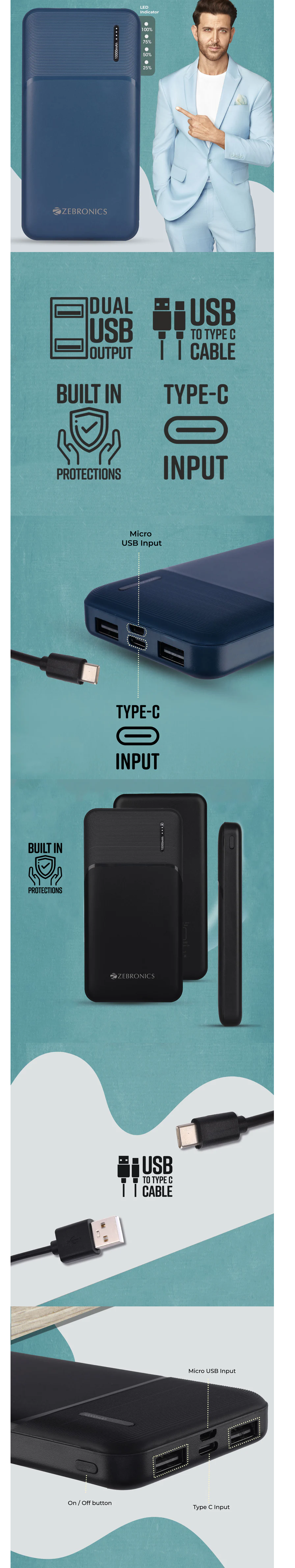 Zebronics 10000mAh Power Bank (ZEBMB10000S9PRO)