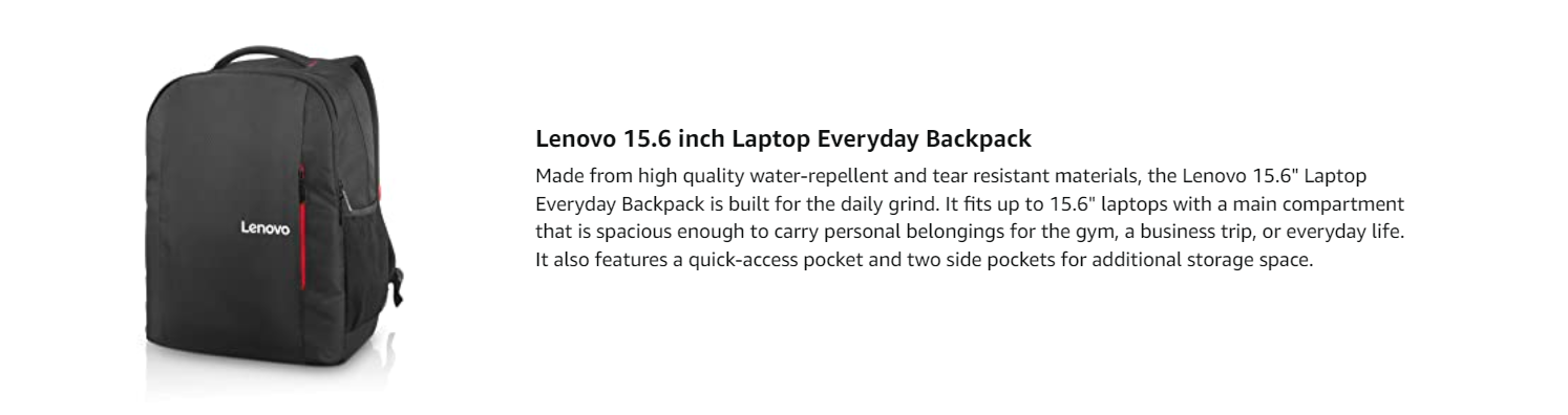 Lenovo Everyday Laptop Backpack B515 15.6-inch Water Repellent Black (LLENOVOBACKPACK)
